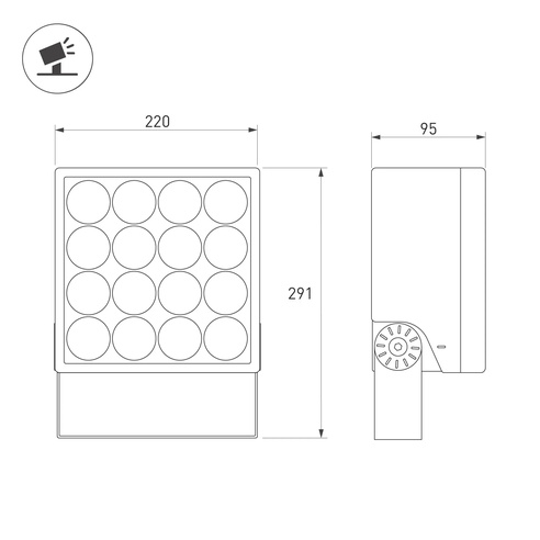 Светильник ALT-BLOCK-S220x220-50W Warm3000 (GR, 60 deg, 230V) (Arlight, IP66 Металл, 3 года)