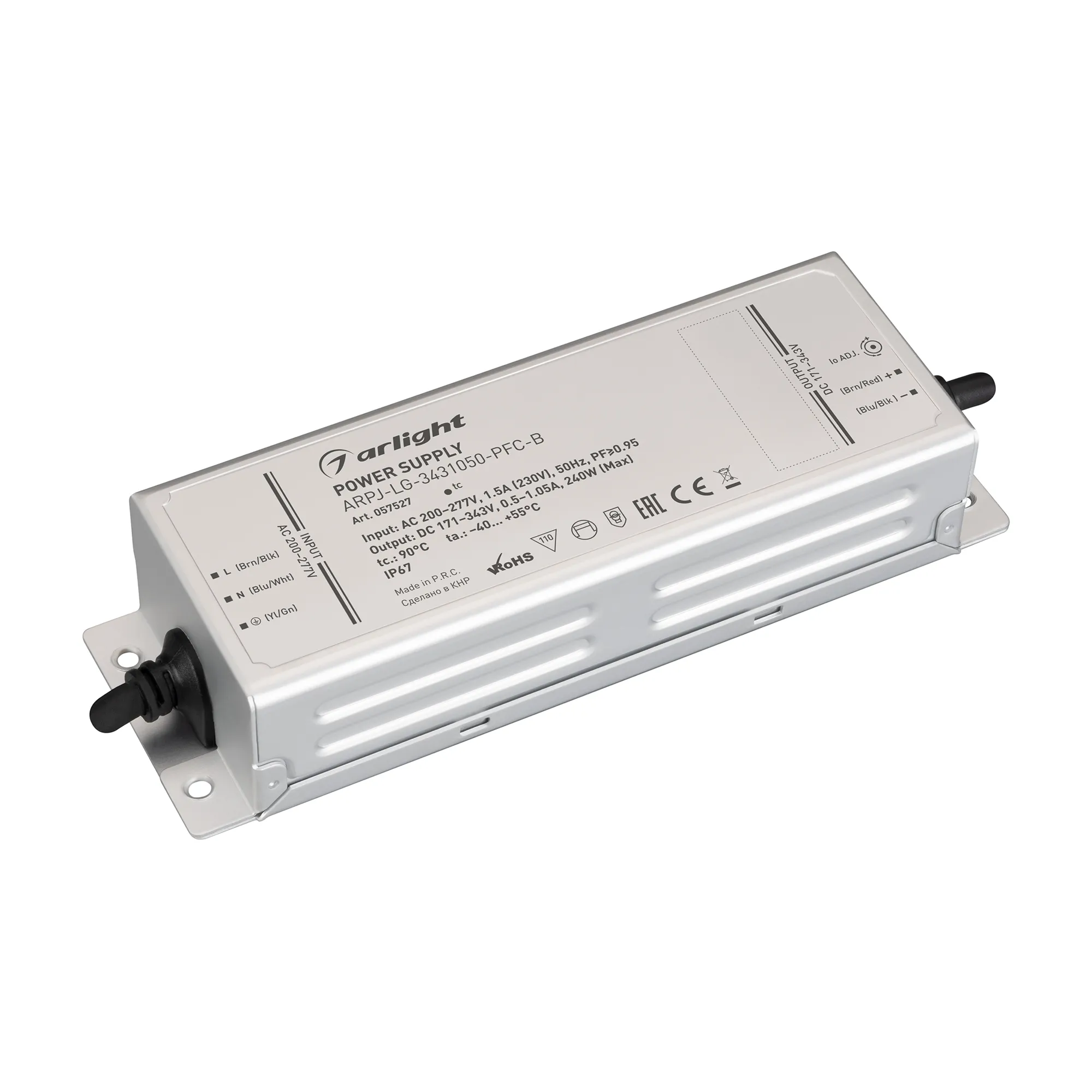 Блок питания ARPJ-LG-3431050-PFC-B (240W, 171-343V, 0.5-1.05A) (Arlight, IP67 Металл, 5 лет) - изображение товара